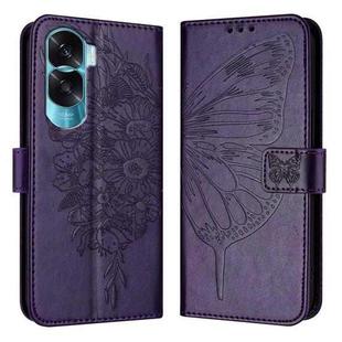 For Honor 90 Lite / X50i Embossed Butterfly Leather Phone Case(Dark Purple)