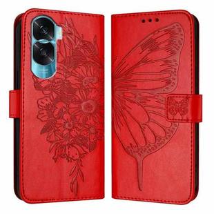 For Honor 90 Lite / X50i Embossed Butterfly Leather Phone Case(Red)