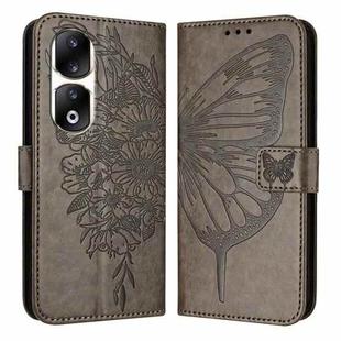 For Honor 90 Pro Embossed Butterfly Leather Phone Case(Grey)