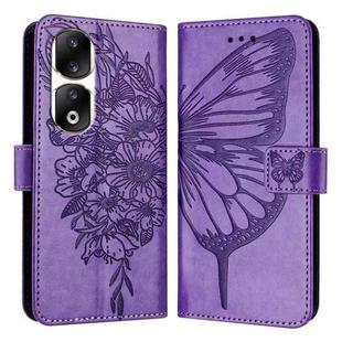 For Honor 90 Pro Embossed Butterfly Leather Phone Case(Purple)