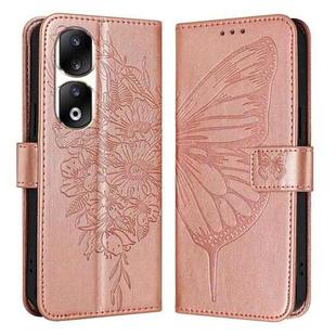 For Honor 90 Pro Embossed Butterfly Leather Phone Case(Rose Gold)