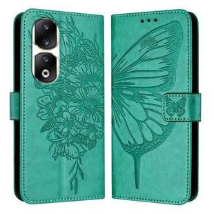 For Honor 90 Pro Embossed Butterfly Leather Phone Case(Green)