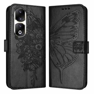 For Honor 90 Pro Embossed Butterfly Leather Phone Case(Black)