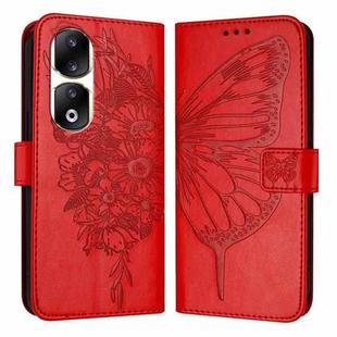 For Honor 90 Pro Embossed Butterfly Leather Phone Case(Red)