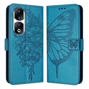 For Honor 90 Pro Embossed Butterfly Leather Phone Case(Blue)