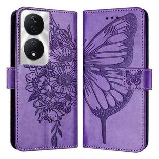 For Honor 90 Smart/X7b 4G/X7b 5G Embossed Butterfly Leather Phone Case(Purple)