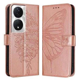 For Honor 90 Smart/X7b 4G/X7b 5G Embossed Butterfly Leather Phone Case(Rose Gold)