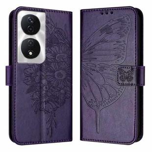 For Honor 90 Smart/X7b 4G/X7b 5G Embossed Butterfly Leather Phone Case(Dark Purple)