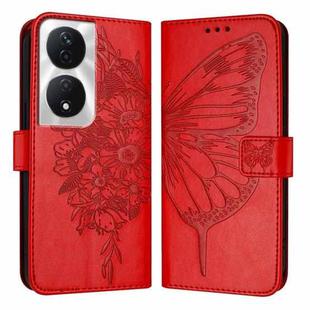 For Honor 90 Smart/X7b 4G/X7b 5G Embossed Butterfly Leather Phone Case(Red)