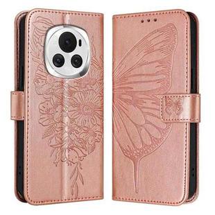 For Honor Magic6 5G Global Embossed Butterfly Leather Phone Case(Rose Gold)