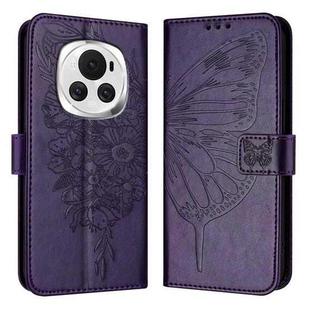 For Honor Magic6 5G Global Embossed Butterfly Leather Phone Case(Dark Purple)