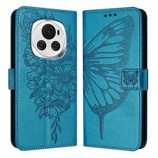 For Honor Magic6 5G Global Embossed Butterfly Leather Phone Case(Blue)