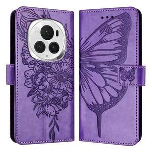 For Honor Magic6 Pro 5G Global Embossed Butterfly Leather Phone Case(Purple)