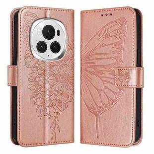 For Honor Magic6 Pro 5G Global Embossed Butterfly Leather Phone Case(Rose Gold)