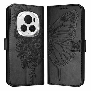 For Honor Magic6 Pro 5G Global Embossed Butterfly Leather Phone Case(Black)
