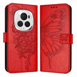 For Honor Magic6 Pro 5G Global Embossed Butterfly Leather Phone Case(Red)