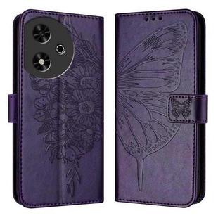 For Honor Play 50 Embossed Butterfly Leather Phone Case(Dark Purple)