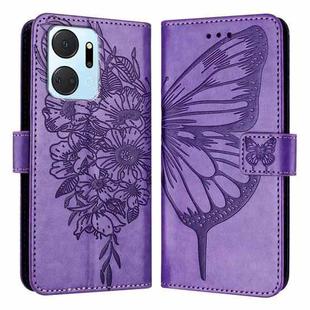 For Honor X7a / Play7T 5G Embossed Butterfly Leather Phone Case(Purple)