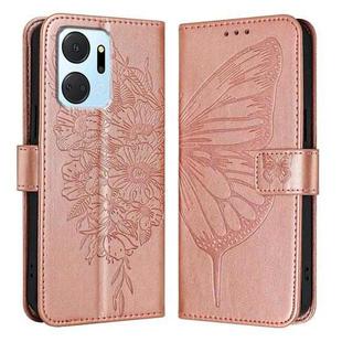 For Honor X7a / Play7T 5G Embossed Butterfly Leather Phone Case(Rose Gold)