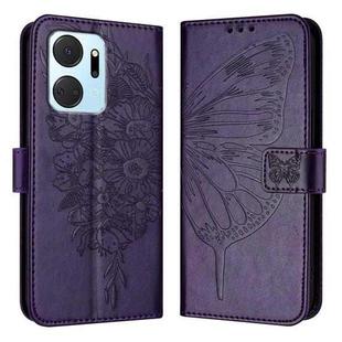 For Honor X7a / Play7T 5G Embossed Butterfly Leather Phone Case(Dark Purple)