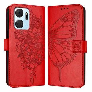 For Honor X7a / Play7T 5G Embossed Butterfly Leather Phone Case(Red)