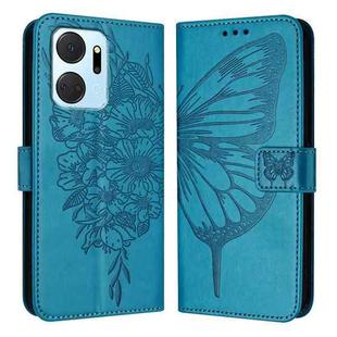 For Honor X7a / Play7T 5G Embossed Butterfly Leather Phone Case(Blue)