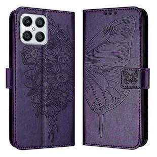 For Honor X8 4G / X30i / Play6T Pro Embossed Butterfly Leather Phone Case(Dark Purple)