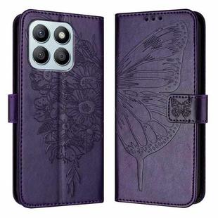 For Honor X8b Embossed Butterfly Leather Phone Case(Dark Purple)