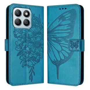 For Honor X8b Embossed Butterfly Leather Phone Case(Blue)