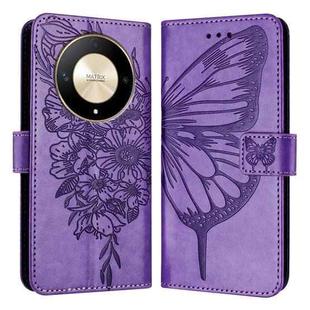For Honor X9b Global/Magic6 Lite 5G Global Embossed Butterfly Leather Phone Case(Purple)