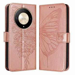 For Honor X9b Global/Magic6 Lite 5G Global Embossed Butterfly Leather Phone Case(Rose Gold)