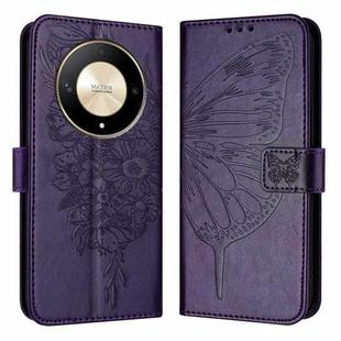 For Honor X9b Global/Magic6 Lite 5G Global Embossed Butterfly Leather Phone Case(Dark Purple)