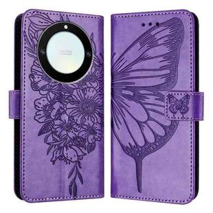 For Honor X40 / X9a / Magic5 Lite Embossed Butterfly Leather Phone Case(Purple)