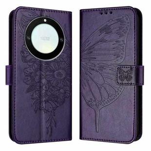 For Honor X40 / X9a / Magic5 Lite Embossed Butterfly Leather Phone Case(Dark Purple)