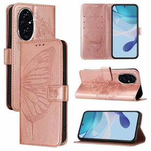 For Honor 200 Embossed Butterfly Leather Phone Case(Rose Gold)