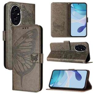 For Honor 200 Pro Embossed Butterfly Leather Phone Case(Grey)