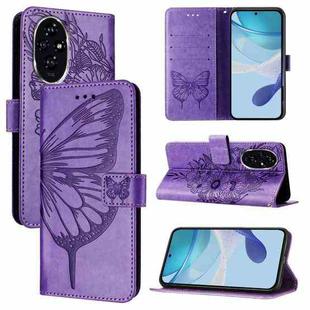 For Honor 200 Pro Embossed Butterfly Leather Phone Case(Purple)