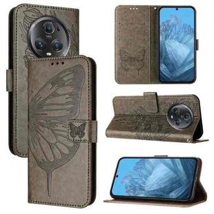 For Honor Magic5 Pro Embossed Butterfly Leather Phone Case(Grey)