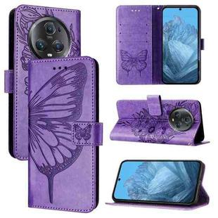 For Honor Magic5 Pro Embossed Butterfly Leather Phone Case(Purple)