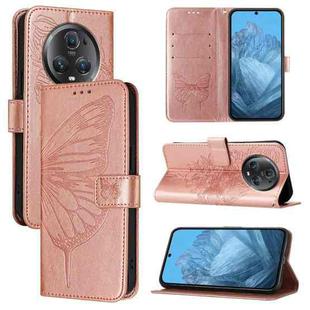 For Honor Magic5 Pro Embossed Butterfly Leather Phone Case(Rose Gold)