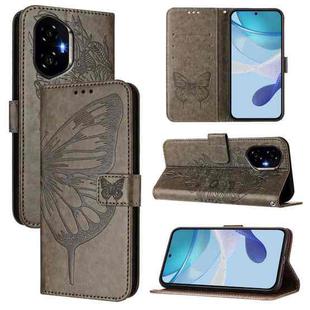 For Honor 300 Embossed Butterfly Leather Phone Case(Grey)