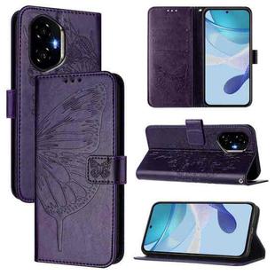 For Honor 300 Embossed Butterfly Leather Phone Case(Dark Purple)
