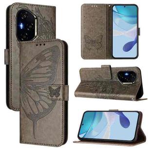 For Honor 300 Pro / 300 Ultra Embossed Butterfly Leather Phone Case(Grey)