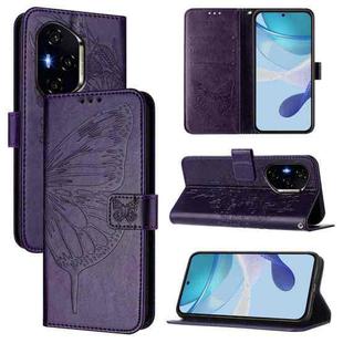 For Honor 300 Pro / 300 Ultra Embossed Butterfly Leather Phone Case(Dark Purple)