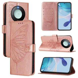 For Honor X9C Smart Global Embossed Butterfly Leather Phone Case(Rose Gold)