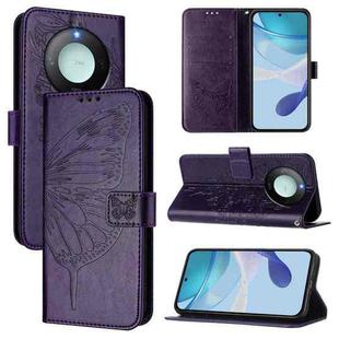 For Honor X9C Smart Global Embossed Butterfly Leather Phone Case(Dark Purple)