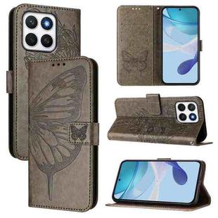 For Honor X8C 4G Global Embossed Butterfly Leather Phone Case(Grey)