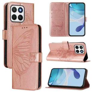 For Honor X8C 4G Global Embossed Butterfly Leather Phone Case(Rose Gold)