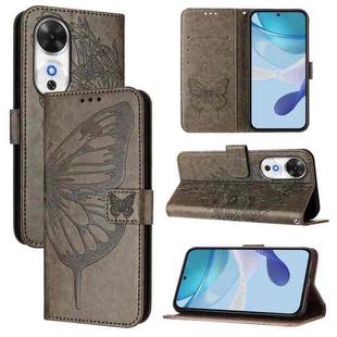 For Honor Play 60 5G Embossed Butterfly Leather Phone Case(Grey)
