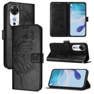 For Honor Play 60 5G Embossed Butterfly Leather Phone Case(Black)
